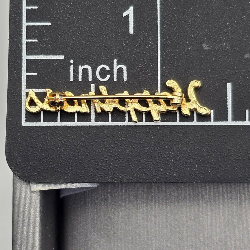 VTG 'Happiness' Gold-Plated Brooch Pin 1 3/8" Script Inspirational Personalized - Picture 6 of 6